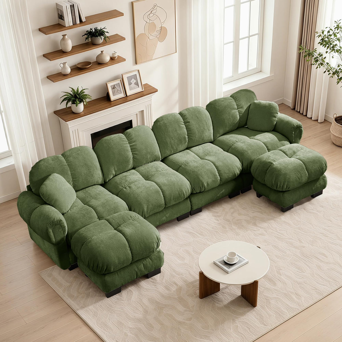 103.9" Modular Cloud Couch, Oversize U-Shaped Sectional Sofa with Ottoman, Deep Seat Chenille Couch, Anti-Slip Design, Modern 3-Seater Sofa for Living Room/Apartment/Bedroom, Brown