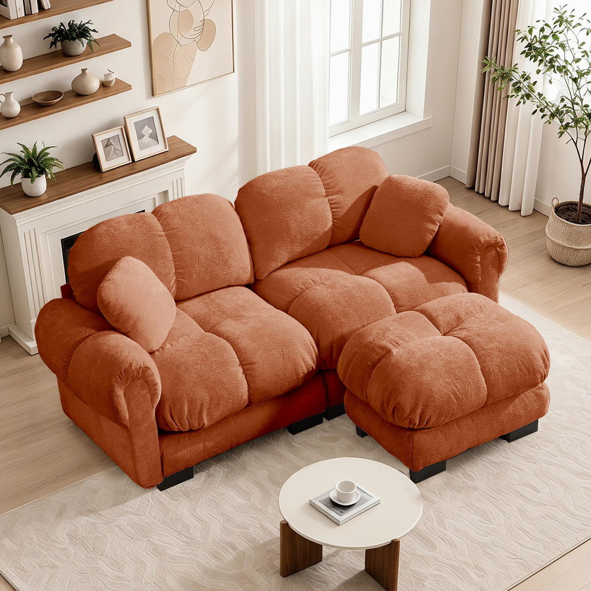 103.9" Modular Cloud Couch, Oversize U-Shaped Sectional Sofa with Ottoman, Deep Seat Chenille Couch, Anti-Slip Design, Modern 3-Seater Sofa for Living Room/Apartment/Bedroom, Brown