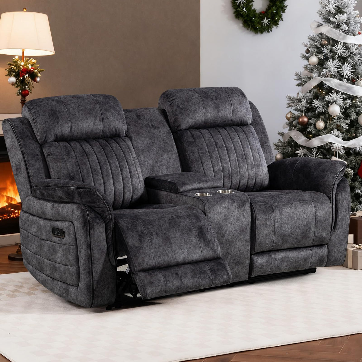 Zero Gravity Power Reclining Loveseat Sofa with Adjustable Headrests, Power Loveseat Recliner with Console, Electric 2-Seater Recliner Couch with Charging Port for Living Room (Velvet, Blue)