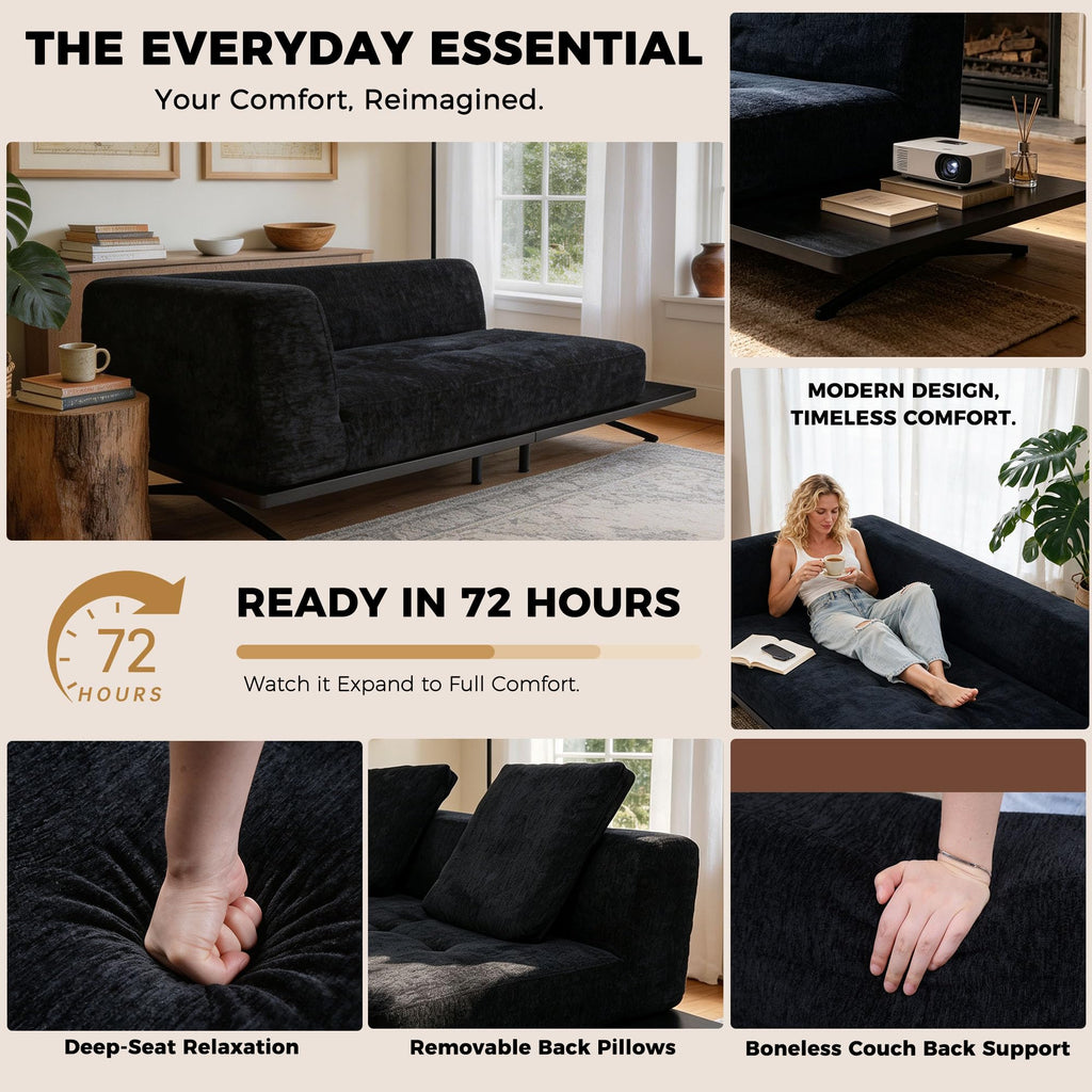 101" Boneless Couch with Raised Base, Deep Seat Cloud Sofa, Easy Clean