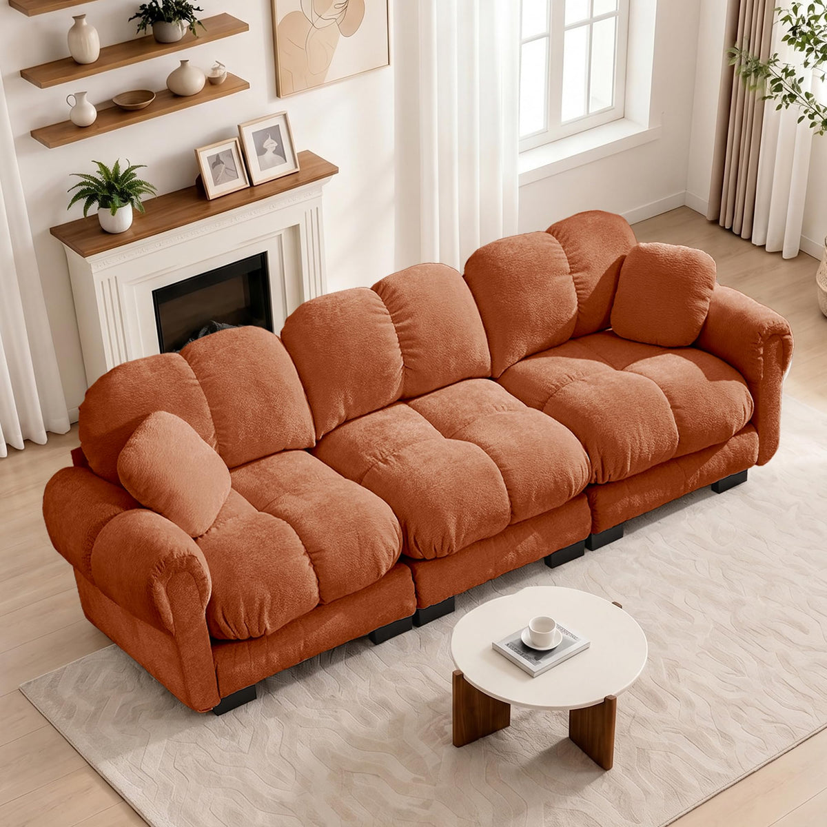 103.9" Modular Cloud Couch, Oversize U-Shaped Sectional Sofa with Ottoman, Deep Seat Chenille Couch, Anti-Slip Design, Modern 3-Seater Sofa for Living Room/Apartment/Bedroom, Brown