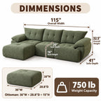 115" Boneless Modular Sectional Couch with Ottoman for Living Room
