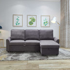 Tidyard MGEA Modern L-Shaped Sofa Bed with Chaise, Reversible Sectional with Pull-Out Bed & Storage, 4-Seater Linen Fabric Convertible Couch for Living Room, Dark Grey