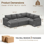 108" Modular Sectional Sofa with Pull Out Bed, L Shaped Sectional Couch