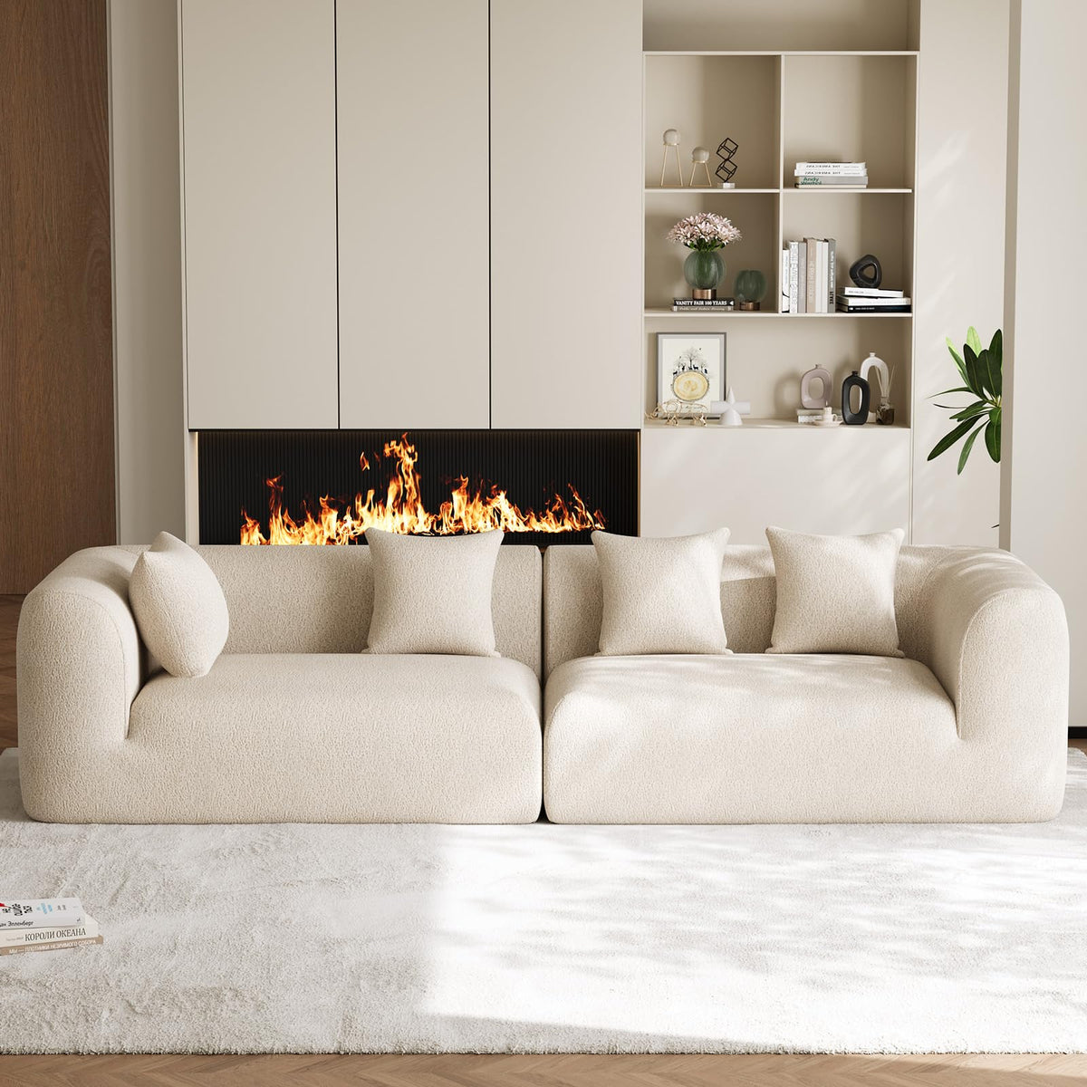 120" Oversized Sectional Couches for Living Room, Comfy Plush Boneless Modular Sectional Sofa, Modern Modular Couch Chenille Cloud Couch Sectionals, 4 Seater, No Assembly Needed, Light Brown