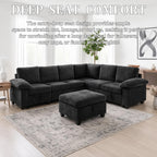 109" Modular Sectional L Shaped Sofa with Pull Out Bed, Sectional Sleeper 7 Seat Couch with Storage, Modern Chenille Convertible Sofa Bed, Sectional Couches for Living Room, Black