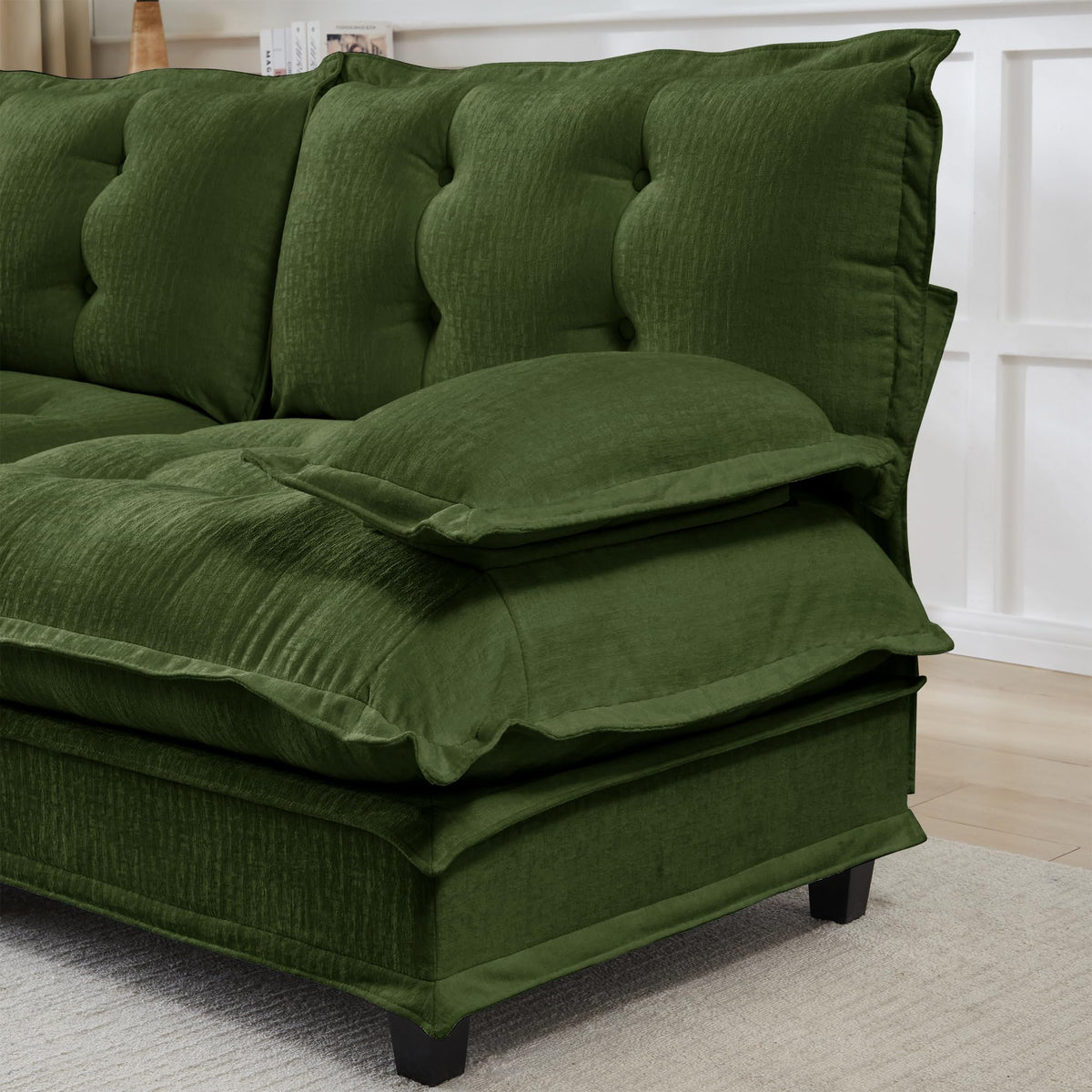 108" U Shaped Modular Sectional Sofa Couches for Living Room, Cloud Couch with Movable Ottomans, Comfy Chenille Sofa with Pillow-top Armrest for Bedroom Apartment
