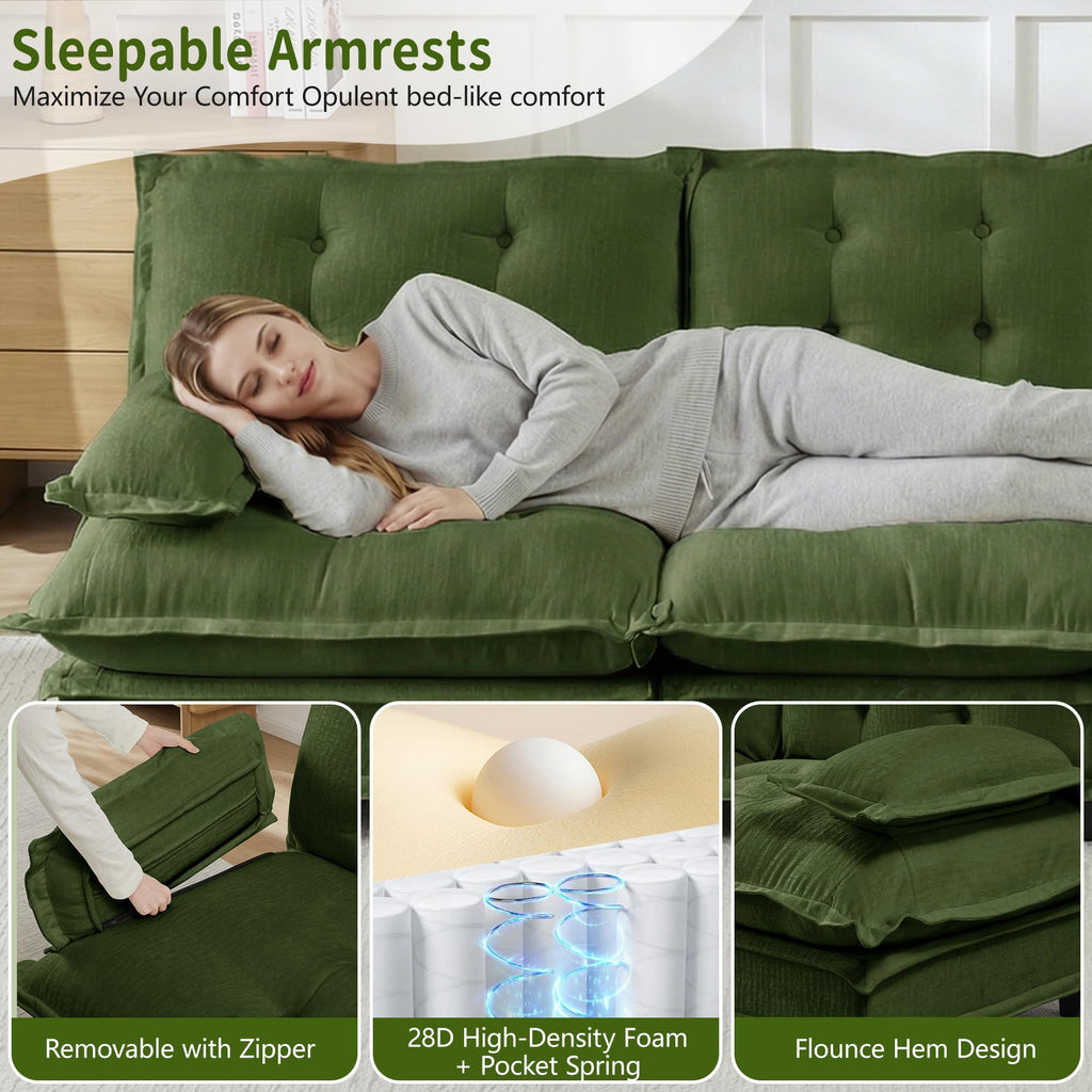 108'' Modular Sectional Couch, L-Shaped Chenille Cloud Sofa with Ottoman, Green Couch with Deep Seat for Living Room