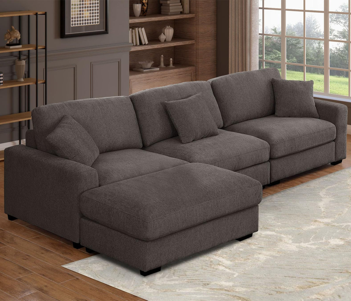 130 Inch Sectional Couch Modular Sofa with Ottoman Cloud Like Comfort 3 Seater Oversized Cloud Couch with Extra Large Chaise Chenille Fabric L Shaped Home Sofa for Living Room,Apartment(Gray)