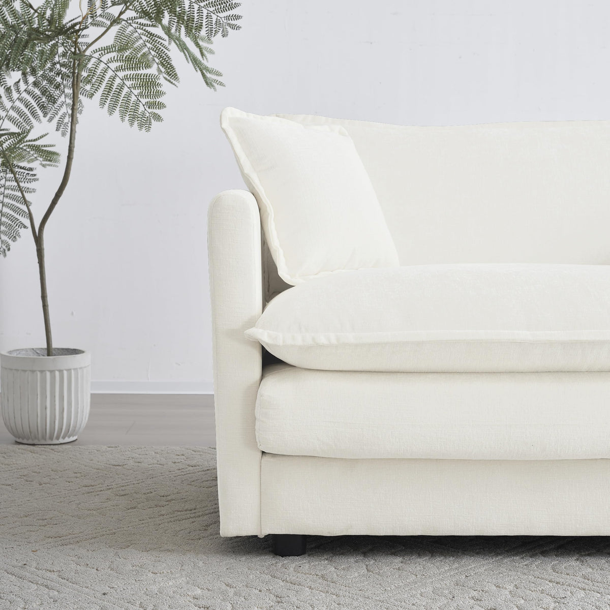 White Modular Sectional Sofa 3-Piece Set, Modern Deep Seat Chenille Couch, Loveseat, Single Sofa, Oversized Modular Couch for Living Room