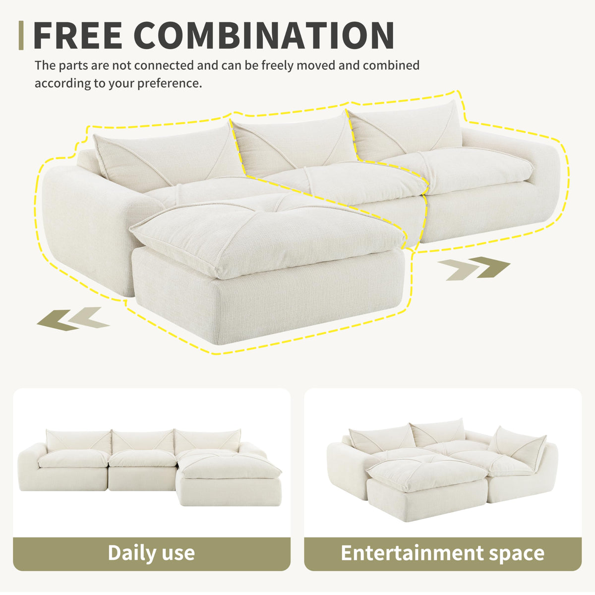 Tidyard 11? Fully Compressed Modular Sofa with High-Density Foam, No Assembly Needed, Legless Design, Free-Combination Couch for Living Room