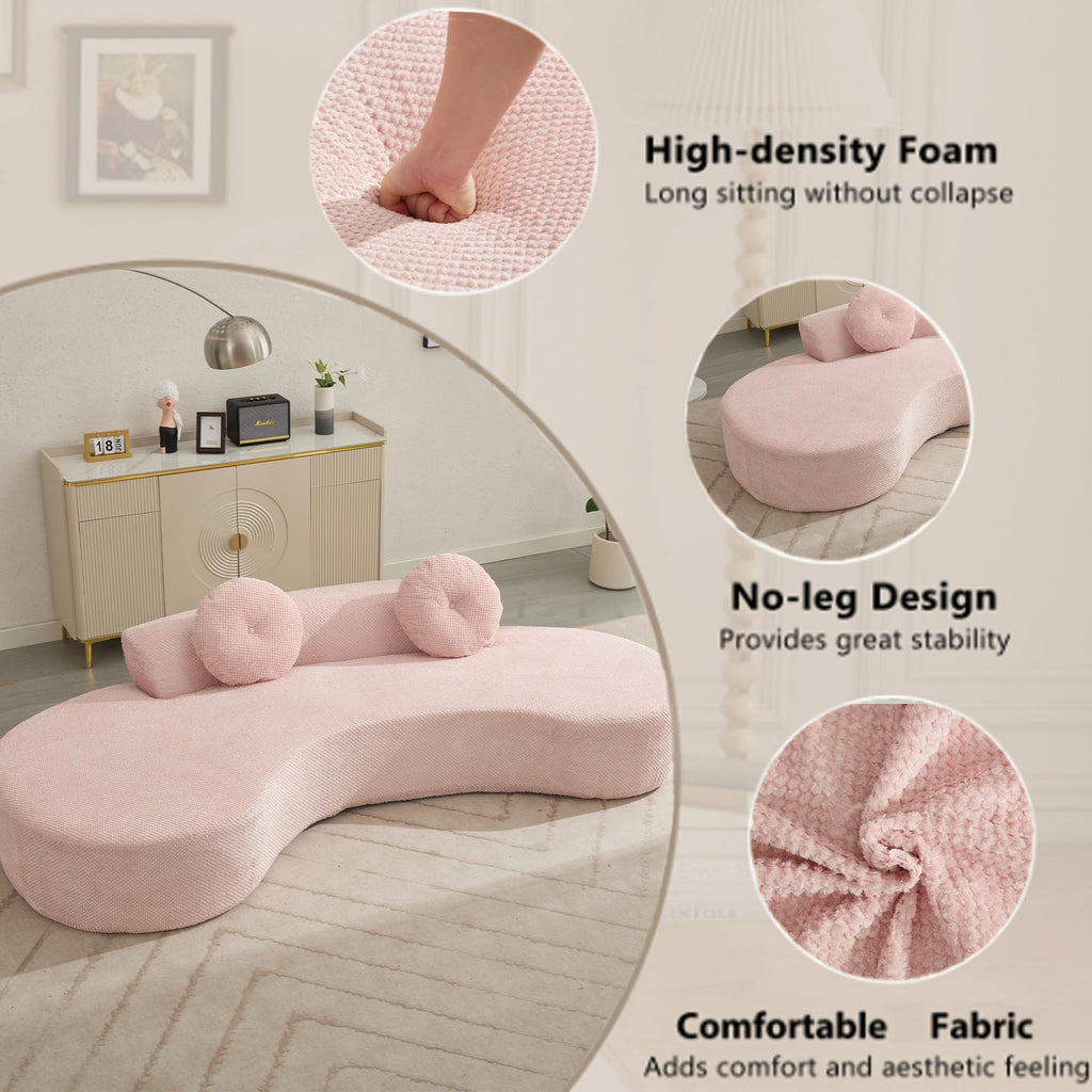 105.5''Curved Sofa, Sofa, Cloud Couch Sofa 3 4 Seater Couch with 2 Pillows,Bedroom, No Assembly Required, Point Shaped Corduroy,(Anti Wrinkle),Pink TJ275