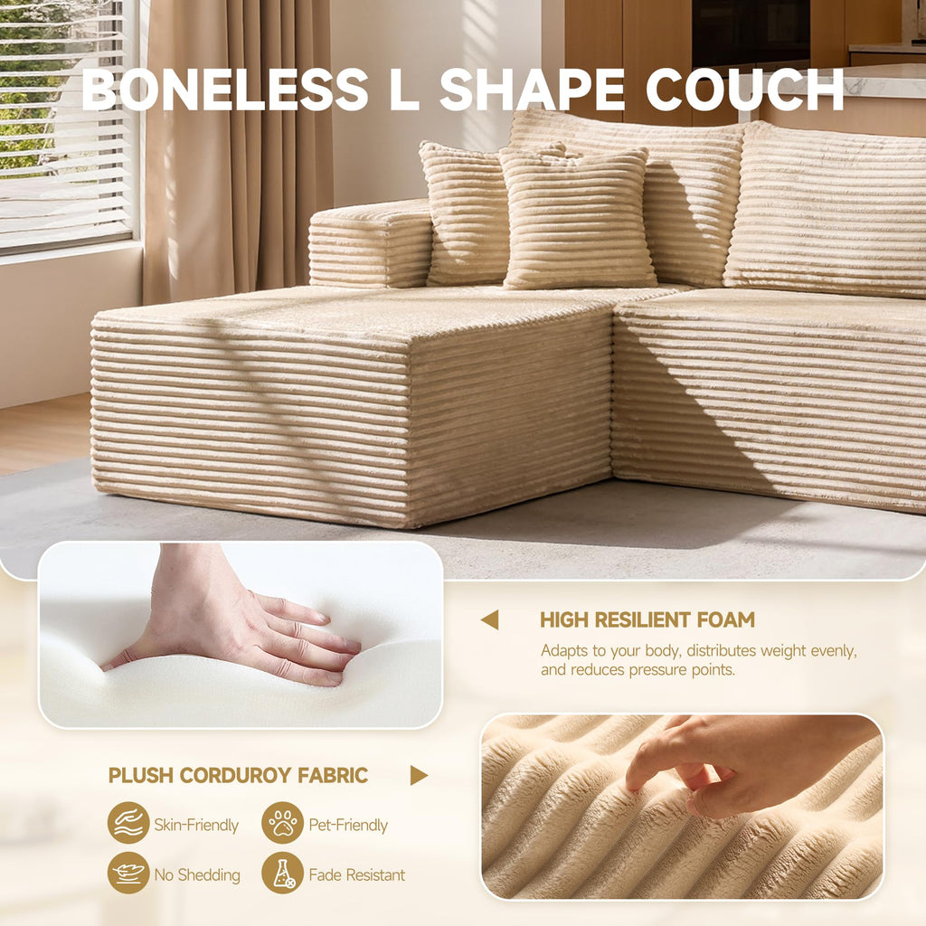108" Modular Cloud Sofa, High-Density Foam Sectional Couch, Oversized Convertible U-Shaped Sofa Bed with Plush Fabric, Deep Seats, Wide Armrests, Boneless Couches for Living Room, Beige