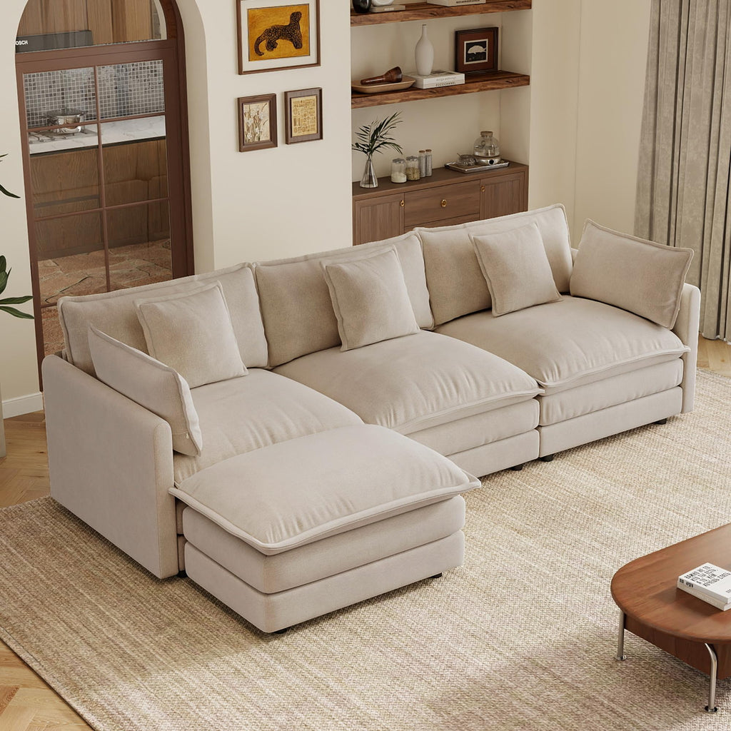 103.8" Modular Cloud Couch Chenille Sectional Sofa L Shaped Couch
