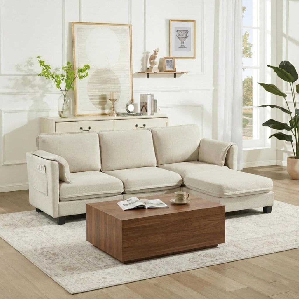 VidaNaticle 95" Boneless Modular Sectional Cloud Couch, Beige
