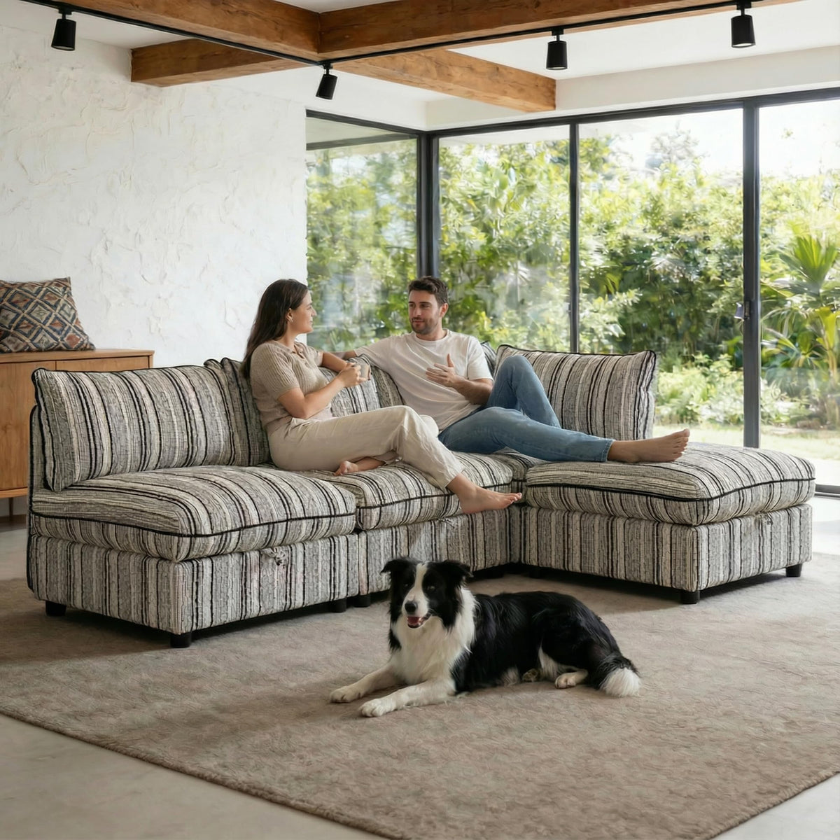 125" Oversized Modular Sectional Sofa with Storage,Convertible L/U-Shaped Chenille Cloud Couch with Reversible Chaise, 8 Seater Storage Sectional Sofa for Living Room