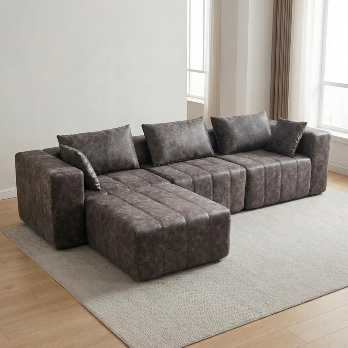· REDEARTH · Boneless L Shaped Sectional Sofa in a Box, 5 Seater - Oyster