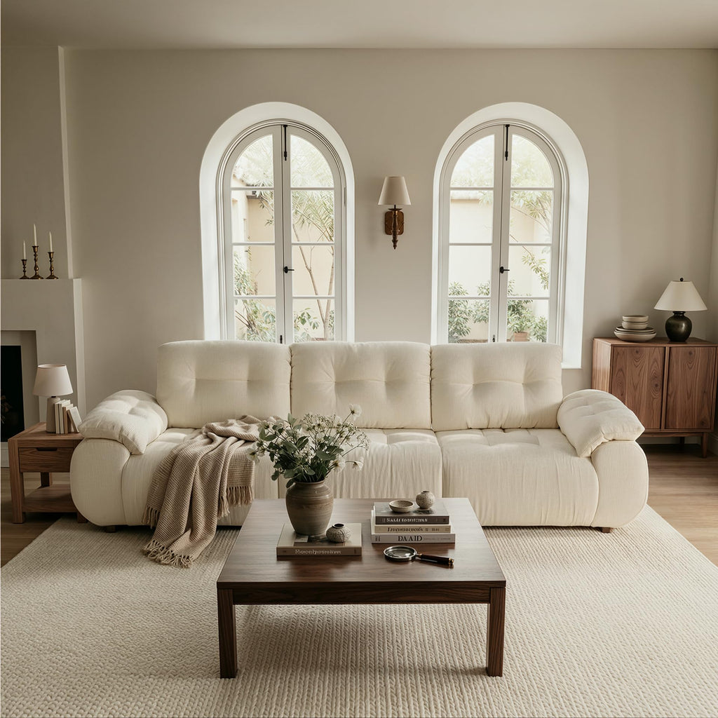 118" Modular Sectional Sofa, Cloud Chenille Couch with Adjustable Back Cushions, Deep Seat Living Room Sofa, Solid Wood Frame, Oversized 3-Seater Sectional for Home & Apartment, Beige