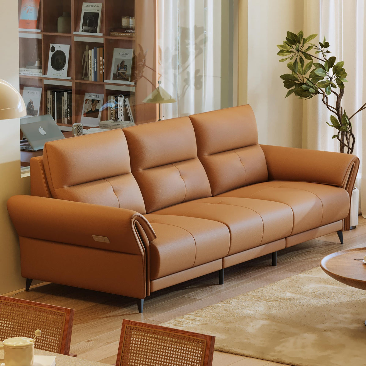 112.5" Leather Electric Reclining Sofa, 3 Seater