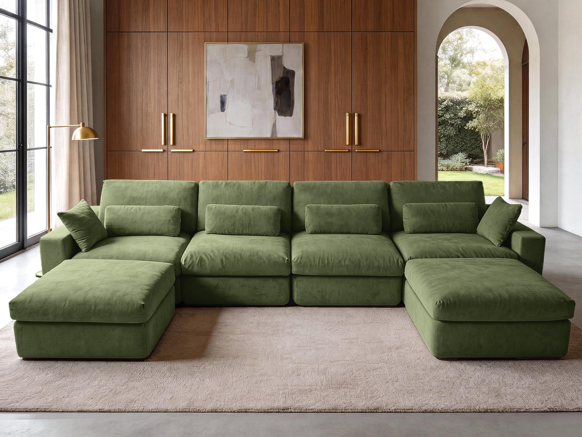 WEUP 160" Oversized Modular Sectional Sofa, Boneless Couch for Living Room, Modern Comfy U Shaped Cloud Couch Sectional with Movable Ottoman, Lumbar Pillows, 26.8" Extra Deep Seat, Terracotta Orange
