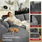 U Shaped Modular Sectional Couches for Living Room, 130" Cloud Modular Sectional Sofa Chaise, Fluffy Corduroy Couch with Deep Seat for Bedroom, No Assembly Required,Black