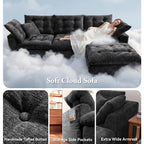 110" Oversized Cloud Sectional Boneless Couch, Modular Chenille L-Shaped Compressed Sofa with Ottoman & 3-in-1 Multi-Purpose Pillow, 3 Seater Memory Foam Couches for Living Room, Gray