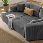 U Shape Modular Sofa Grey Corduroy 5 Seat Storage Space