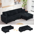 114" Cloud Sectional Couch with L-Shape Reversible Chaise, Modern Corduroy L Shaped Couch with 2 Pillows & Storage Armrests, 4 Seater Sectional Couches for Living Room, Plush Corduroy, Black