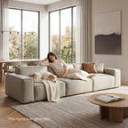 112.6" Modular Vegan Leather Sofa, Scratch-Resistant Deep Seat Couch with Solid Wood Frame, Modern 3-Seater Sectional Sofa for Living Room, Pet-Friendly Upholstered Sofa, Gray
