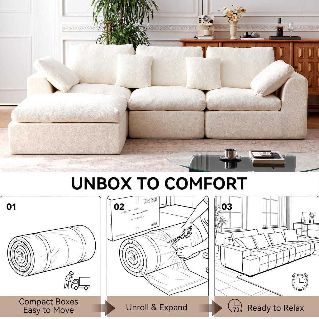 110" Cloud Sectional Couches for Living Room, Warm White