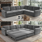 118" Sleeper Sofa Bed, Sectional Couches for Living Room/Apartment, Chenille L Shaped Couch with Pull Out Couch Bed, Convertible Sectional Sofa with Rolled Arm & Nailhead Trim, Green