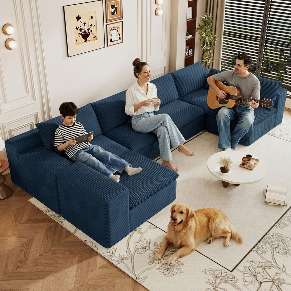 107" Cloud Couch Modular Sectional Couchs with Chaise Lounge, U-Shape Boneless Couches with Ottoman for Living Room, Corduroy Sofa with Deep Seat, No Assembly Required (Green, Left Facing Chaise)