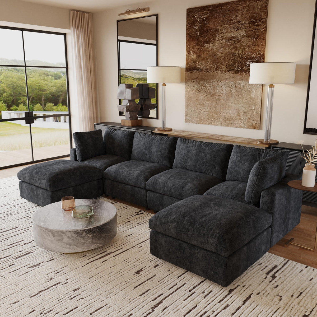 120" Cloud Couch Chenille Sectional Sofa for Livingroom Beige