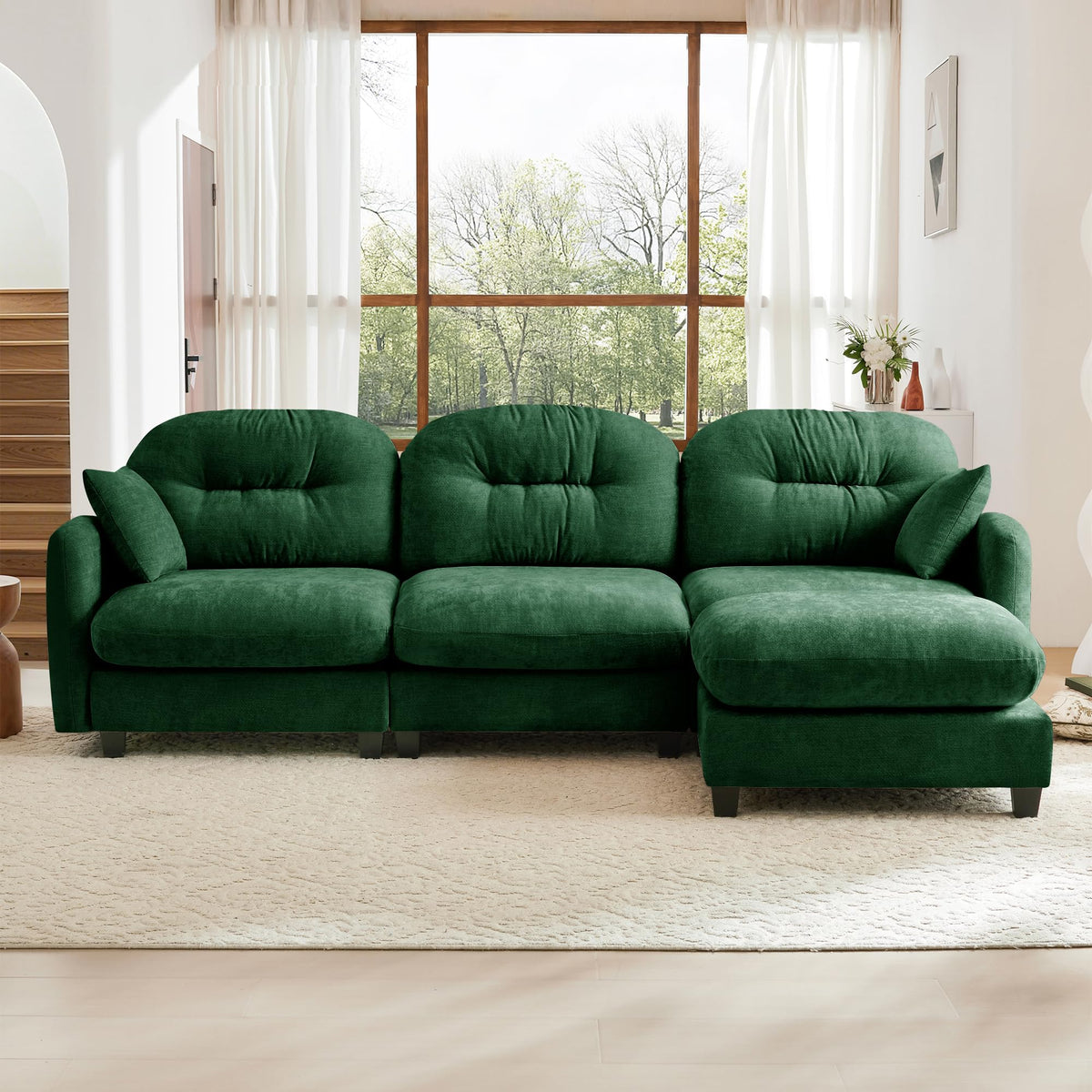 107" Modular Sectional Sofa, Comfy U Shaped Cloud Couch with Ottoman, Chenille Sofa Sleeper Deep Seat Sofas with Throw Pillows for Apartment-Camel