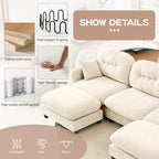 Tidyard Cloud Sectional Couch in Beige, Premium Chenille Fabric with Tufted Backrest & Throw Pillows, Modular Design for Living Room, Easy Assembly, Soft High-Density Foam, Ergonomic Comfort