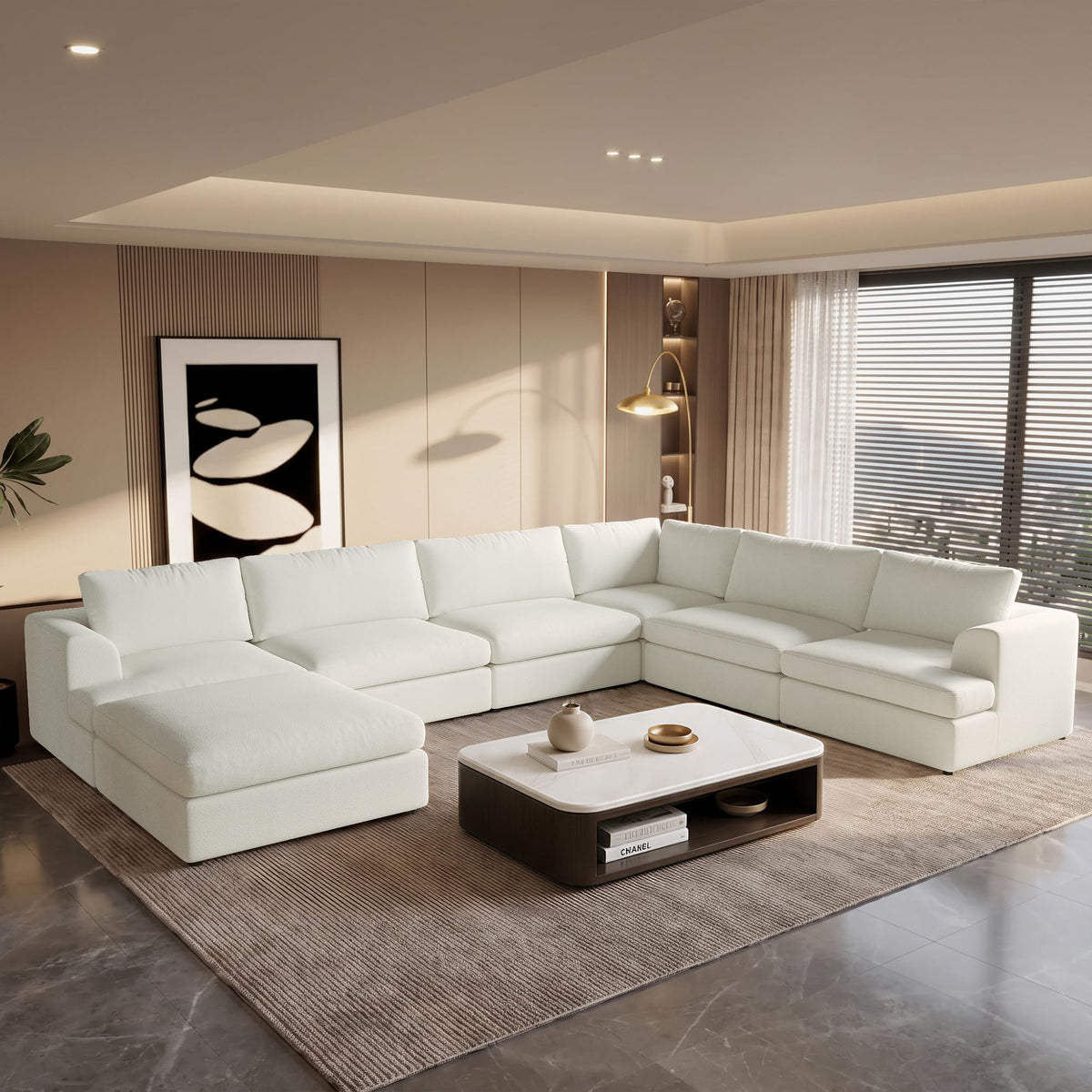 WJShome Oversized Modular Sectional Sofa, Luxury 8-Seater Sectional Couches for Living Room, Boucle Fabric Convertible Modern Sofas with Ottomans, Cover Washable & Replaceable, White