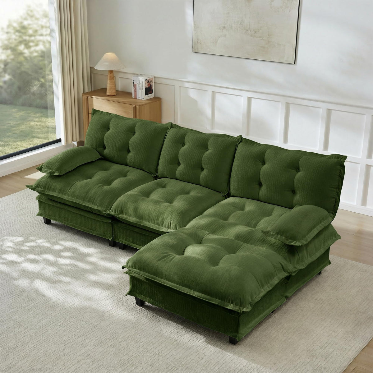 U Shaped Modular Sectional Sofa - 108" Chenille Cloud Deep Seat Couch with Ottoman, 5-Seat Comfy Lattice Decored Seat Cushion for Living Room, Apartment,Light Coffee