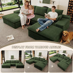 107" Cloud Couch Modular Sectional Couchs with Chaise Lounge, U-Shape Boneless Couches with Ottoman for Living Room, Corduroy Sofa with Deep Seat, No Assembly Required (Green, Left Facing Chaise)