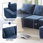 110" Cloud Chenille Deep Seat Chaise Lounge Indoo, Modular Sectional Sofa with Spring Pack Support, Modern Boneless Compressed Floor Sectional Sofa with U-Shaped for Living Room, Navy