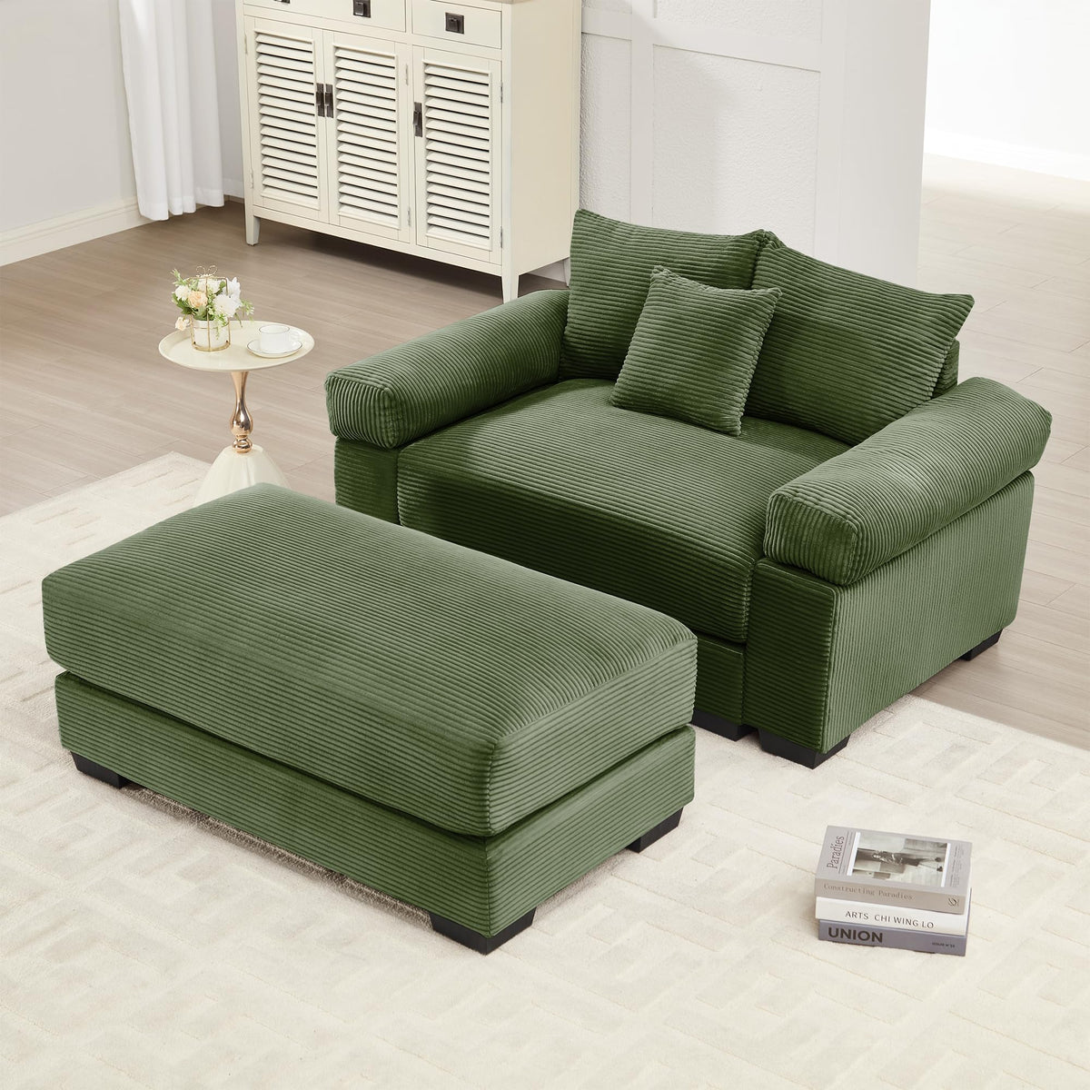 130" Oversized Modular 3-Seater Sectional Sofa, Cloud Corduroy Fabric with Extra-Thick Armrests, Ergonomic Deep Seat Couch for Living Room, Easy Assembly Sofas for Living Room(Cream)
