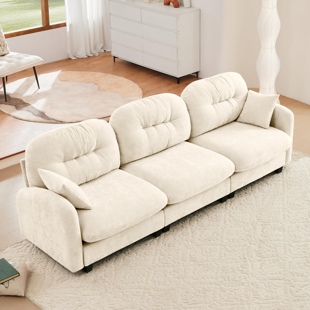 107" L Shaped Couch, Chenille Upholstered Modular Sectional Sofa, 3 Seater Deep Seat Sofa with Movable Ottoman, Modern Cloud Couch with Thick Seat Cushion, Sectional Couches for Living Room, Pink