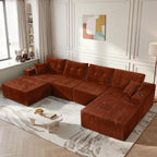 113" Boneless Modular Sectional Sofa, L-Shape Couch, 4-Seat Gray Corduroy