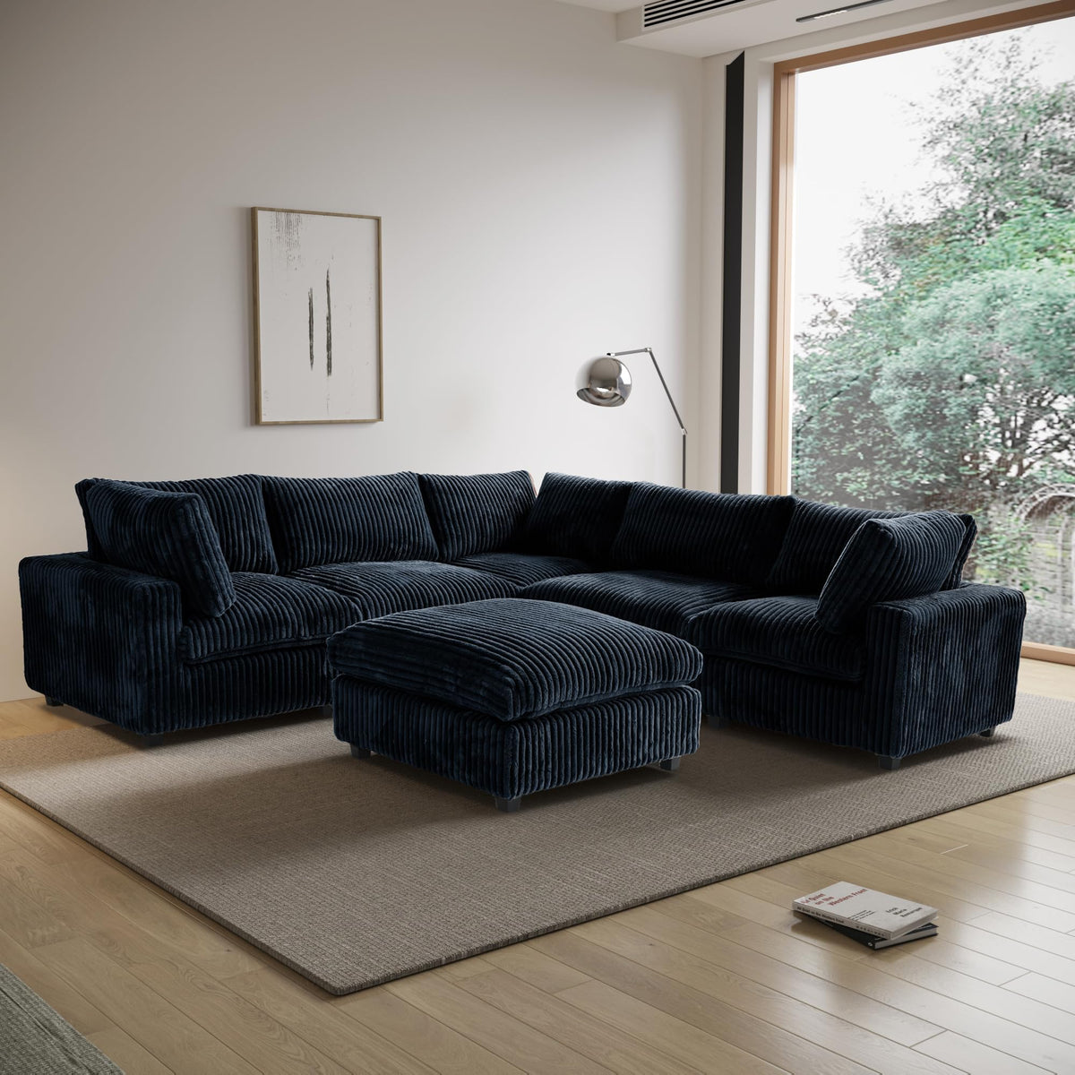 WJShome Cloud Couch Modular Sectional Sofa,118" Oversized V Shaped Sofa with Storage Ottoman for Living Room,Plush 6 Seater Convertible Sectional Couch,Covers Washable&Replaceable,Black