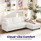 114" Cloud Sectional Couch with L-Shape Reversible Chaise, Modern Corduroy L Shaped Couch with 2 Pillows & Storage Armrests, 4 Seater Sectional Couches for Living Room, Plush Corduroy, White