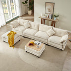 107.3'' Oversized Cloud Couch L Shaped Modular Sectional Sofa, Premier Comfy Corduroy Couch with Ottoman, Modern 3 Deep Seat Sectional Couches for Living Room, Solid Wood Frame&Spring,Tool-Free Green