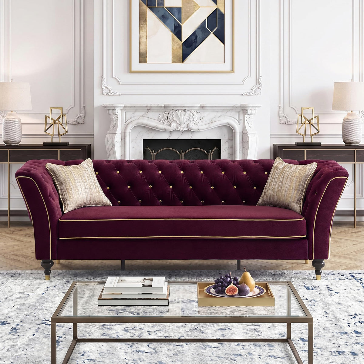 Yogald 89.5” Chesterfield Sofa 3-Seater Couch with Tufted Back, Reteo Green