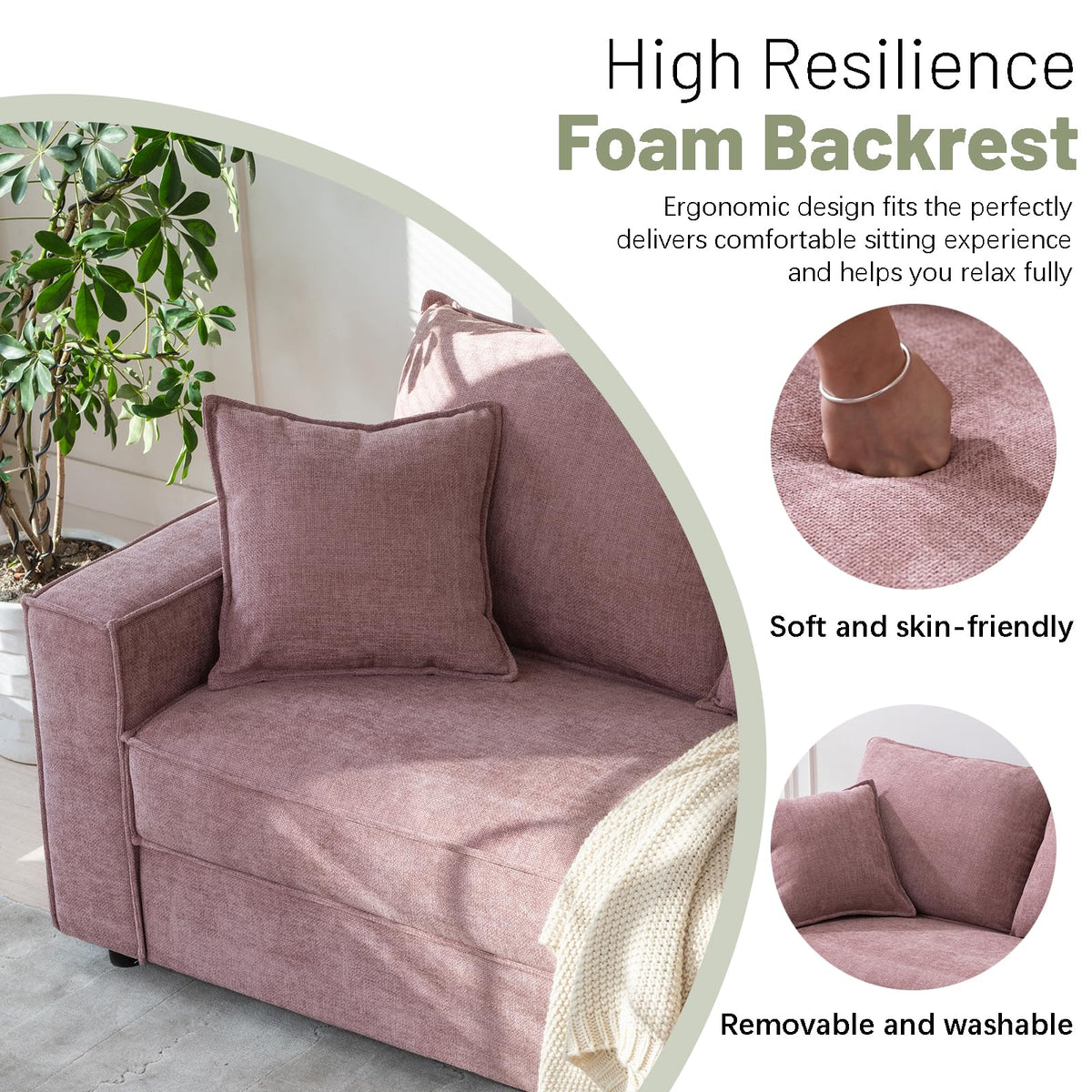 YUHUASHI Square Loveseat Sofa,Linen Fabric Upholstered Couch，Pink