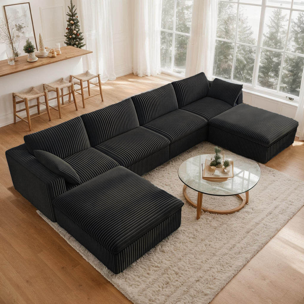 118.2" L‑Shape Modular Cloud Sectional Sofa, 3‑Seater Couch with Ottoman
