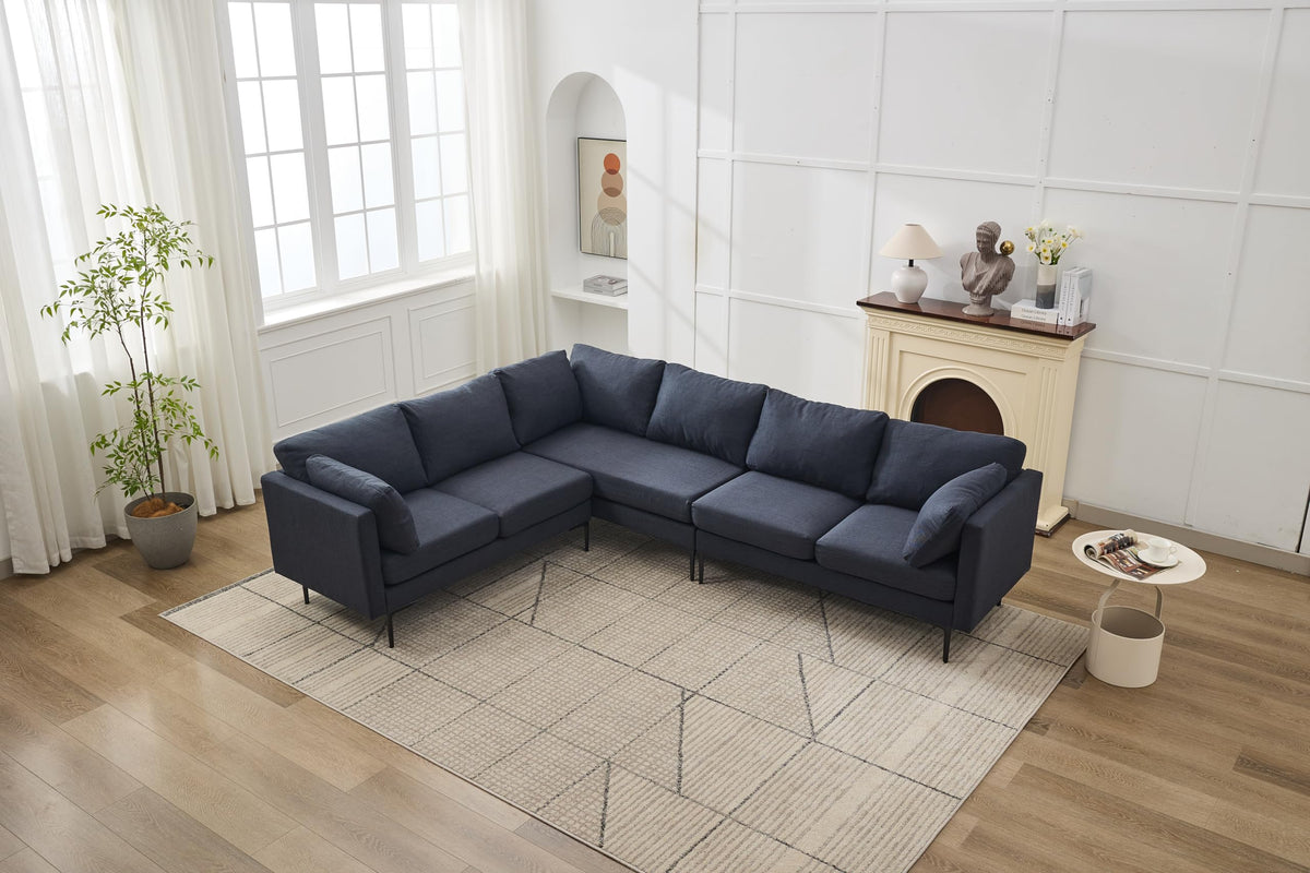 106" W Sectional L Shaped Sofa Couch Set for Living Room, Convertible Oversized 6 Seat Corner Sofa Sets with 2 Pillows, Linen Sofas with Metal Legs for Living Room Apartment