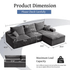 110" L Shaped Sectional Sofa, Full Compression 3 Seater Cloud Couch with Chaise, No Assembly Required Sofa for Living Room, Ultra Soft Deep Seat Modular Sofa(Corduroy, Grey) NE887